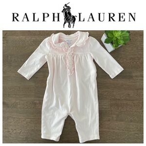 EUC Ralph Lauren baby Ruffle Trim Cotton Coverall, Pink - 3 months